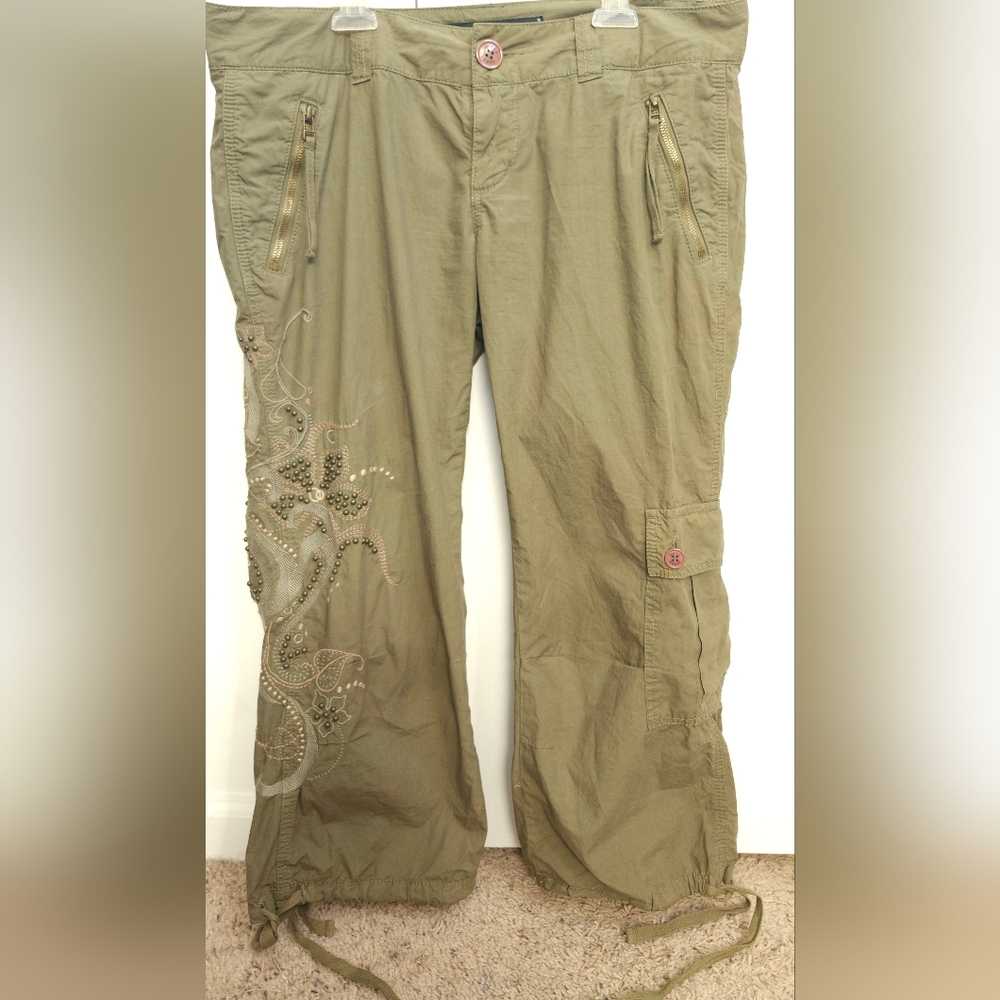Guess Jeans Cropped Pants with Drawstring Cuffs, Studs, and Embroidery